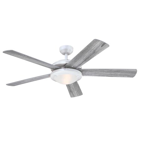 Westinghouse Ceiling Fan Indoor 52In Comet DmLED White Rvrs 5-Bld RstBrch/Gpht Frost Glass 7305500